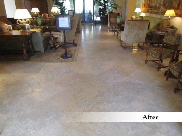 Restored travertine lobby floor at Shady Canyon Country Club